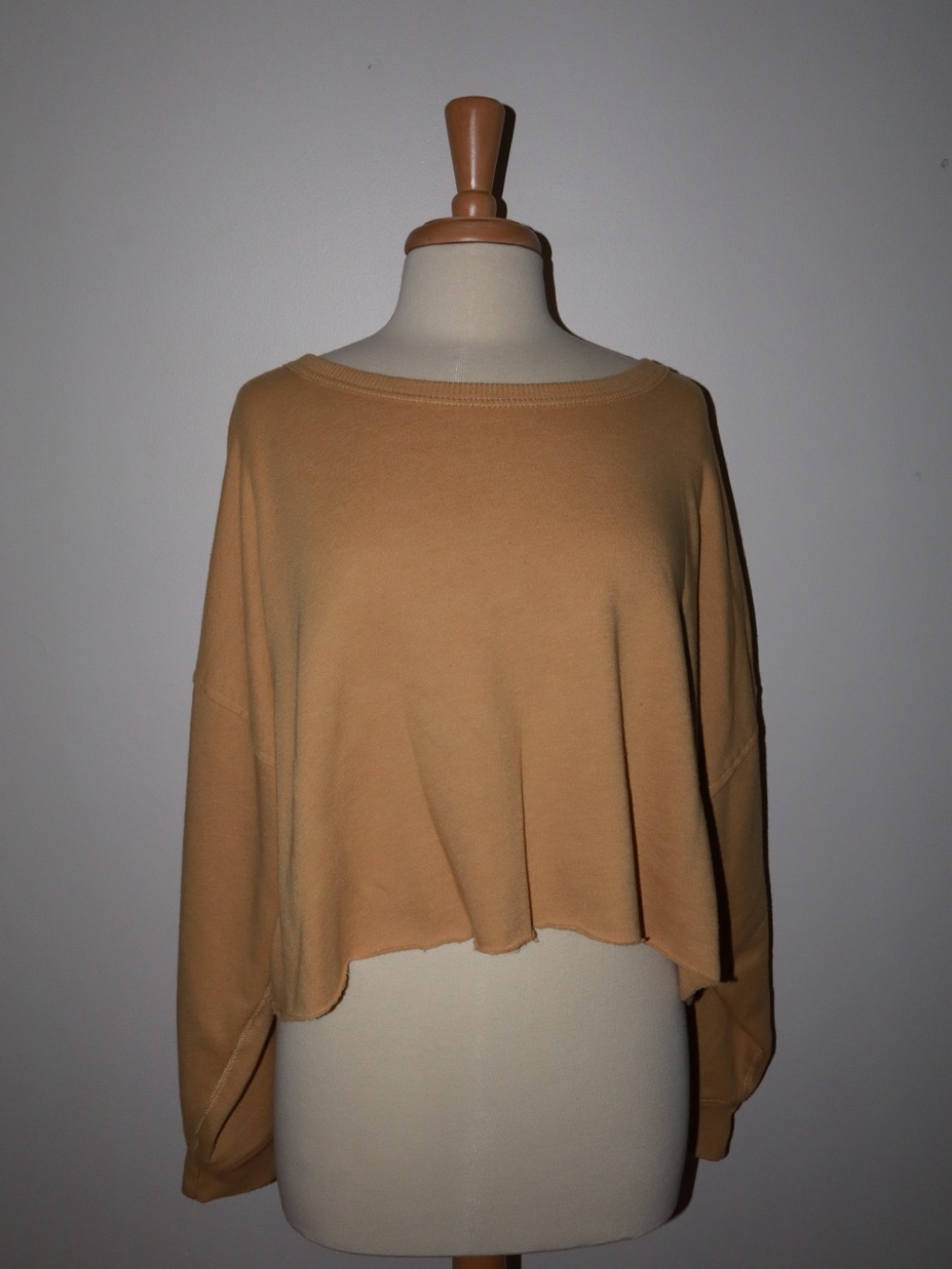 Cropped Drop Shoulder Crewneck in Camel